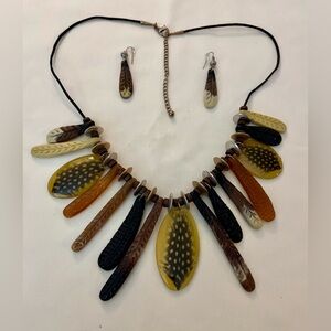 Feather Themed Statement Necklace and Earring Set